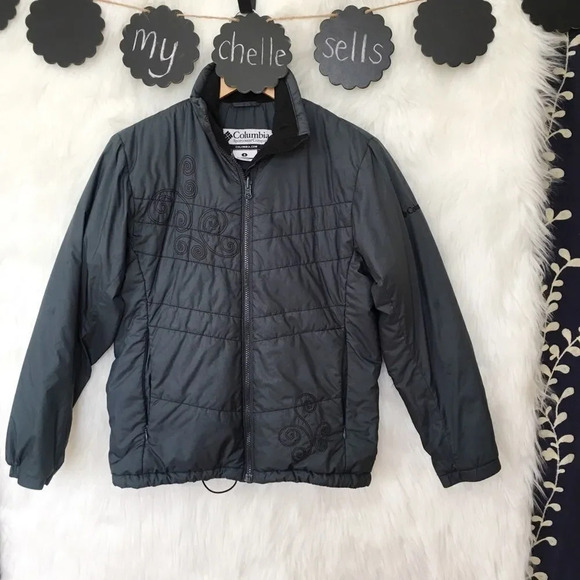 COLUMBIA Scroll‎ Gray Embroidered Puffer Jacket - Picture 1 of 7